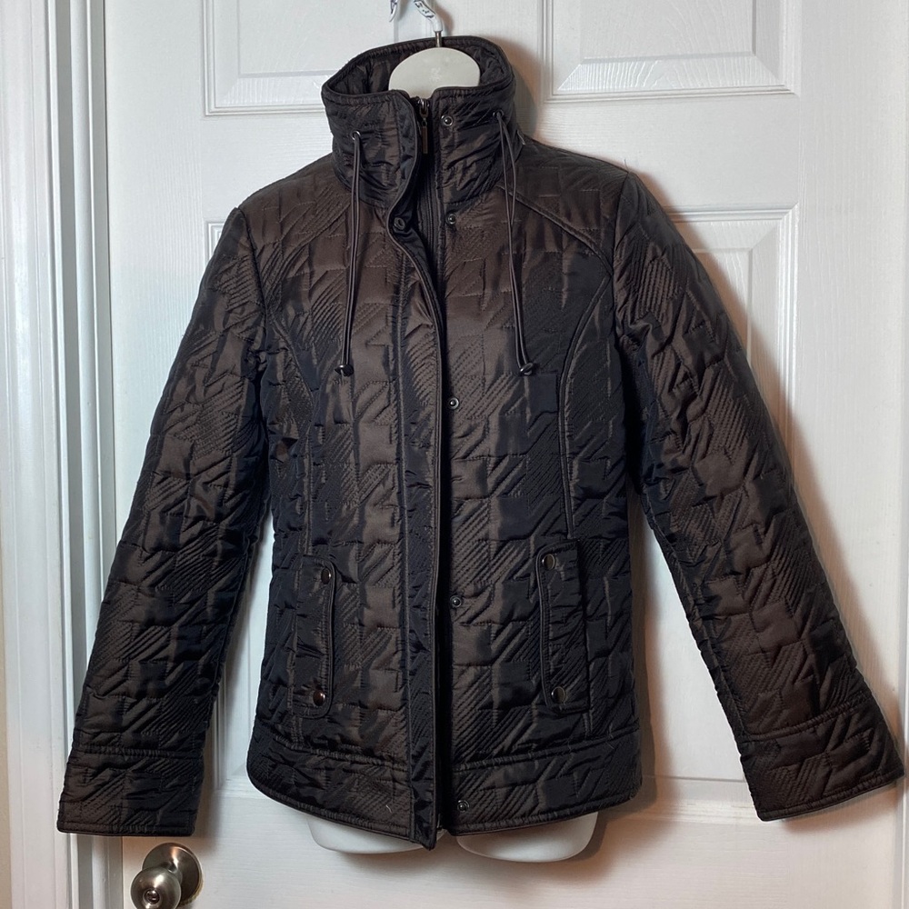 Weatherproof Garment Co Quilted Insulated Jacket Zip Up Hidden Hood Brown Small